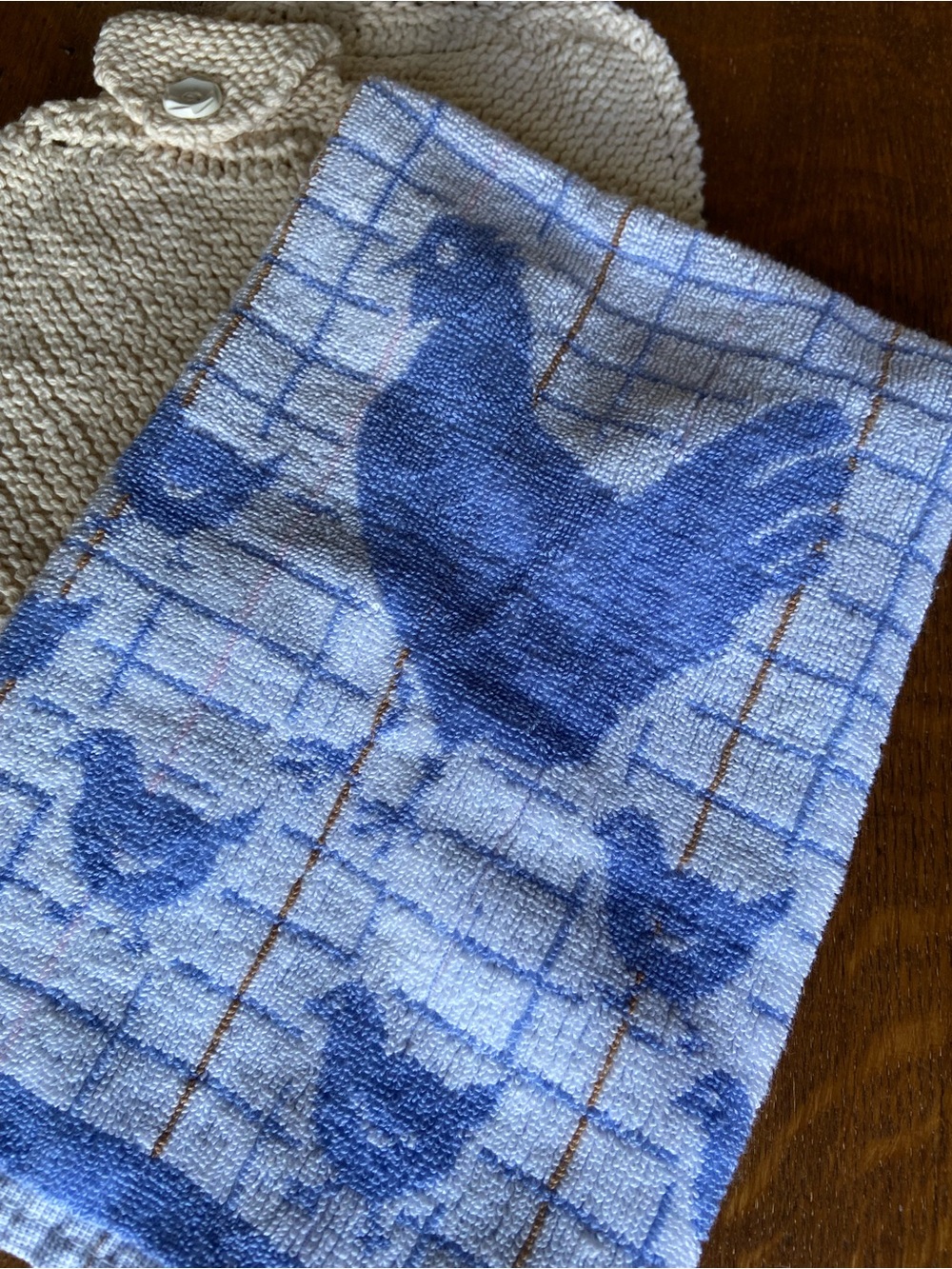 🐓🩵3pc VTG Chicken Dish Towel Dishcloth Cotton 1980s Farmhouse Rustic Cottagecore
